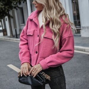 shein pink teddy drop shoulder jacket
